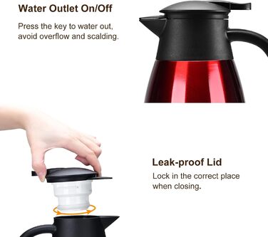 2 Liter Vacuum Insulated Flask, Stainless Steel Thermos, Large Opening, Thermos Keeps Drinks Hot for 12 Hours, Ideal as a Coffee Pot or Tea Pot, Pot for 12 Cups (Red)