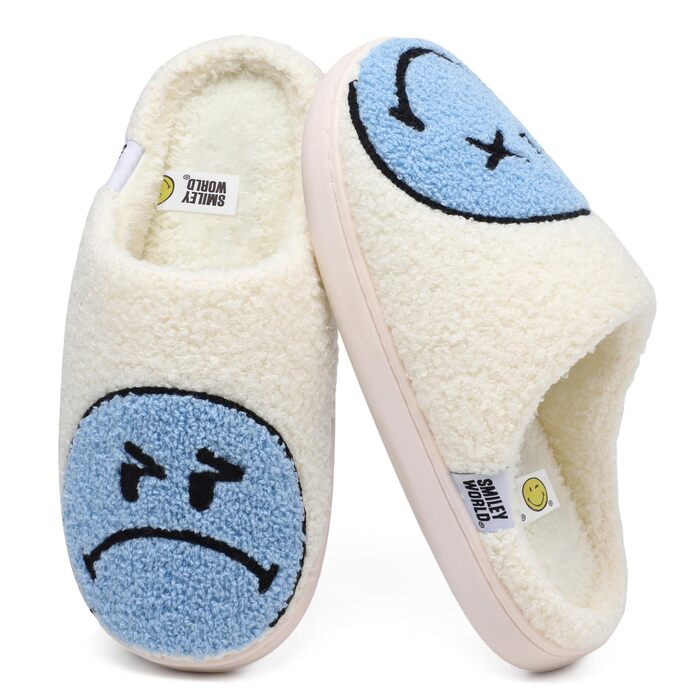Теплі зимові домашні тапочки для жінок Smiley з м'якої плюшевої піни, Memory Foam, блакитні (38/39 EU)