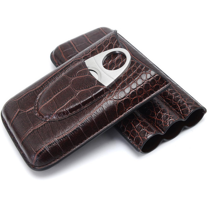 Вишуканий тютюнець для сигар з натуральної шкіри, на 3 сигари, з різаком, коричневий - ідеальний подарунок для чоловіків