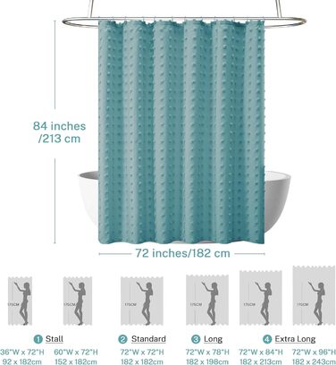 Штора для душу Бохо, довга, у стилі кантрі, тканинна, натуральних кольорів, 183 x 213 см, туфтована, з плісе, квіткові візерунки, структурована, сучасна, мінімалістична, комплект з гачками для ванної кімнати, природний колір (H213.4 x B182.9 cm (1er Pack)