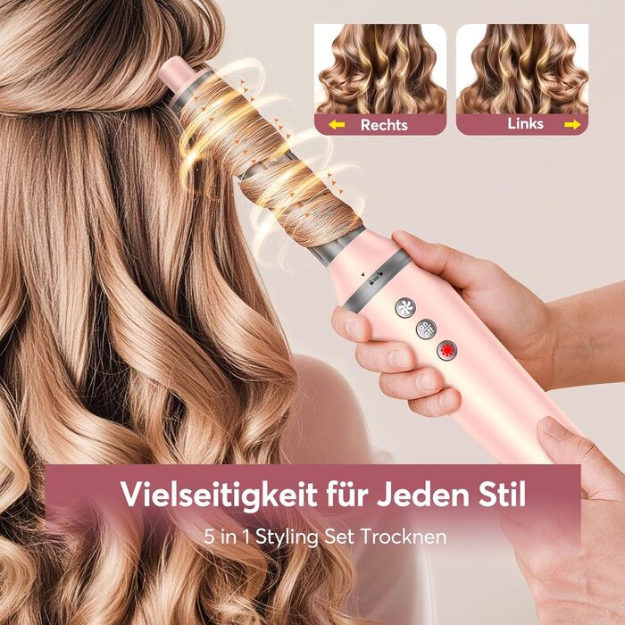 Airstyler 5-в-1: Фен-щітка, стайлер для локонів, випрямляч, сушарка, з чохлом, рожевий