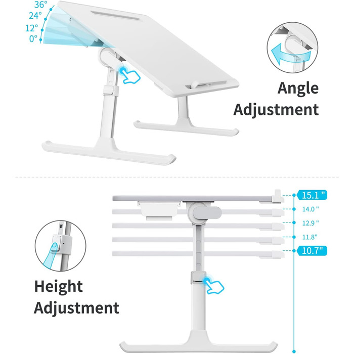 Регульований стіл-таблетка для ноутбука SAIJI з ящиком для зберігання - білий, X-Large