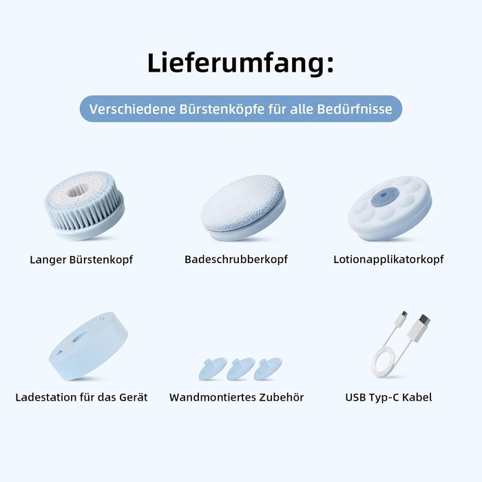 Електрична щітка для спини, м'яка ексфоліація, перезаряджається, довга ручка для душу, допомога у нанесенні крему на спину для жінок, чоловіків, людей похилого віку, глибоке очищення для всіх типів шкіри, хороша піна - Рожева (Небесно-блакитна)