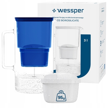 Скляний фільтрувальний глечик Wessper D2 BOROSILICATE 3л, синій + 2 фільтри
