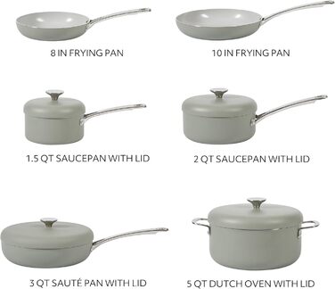Набір кухонного посуду Sur La Table Kitchen Essentials 13-Piece, преміум-кераміка, антипригарне покриття, для індукційних плит, знімний ручка, смарагдово-зелений