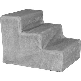 Lionto Pet Staircase with Plush Cover, 46x36x40 cm, sturdy dog stairs with low 10cm step height, gentle on joints, removable & washable cover, stairs can hold up to 50 kg, (Light Grey)
