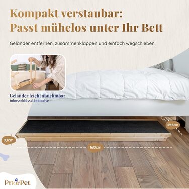 Східці для собак до ліжка з захисним бар'єром - для великих собак до 90 кг - регульована висота до 94.5 см - ширина 49.5 см - складаються - антиковзке покриття - з натурального дерева (бірча) - колір натуральний