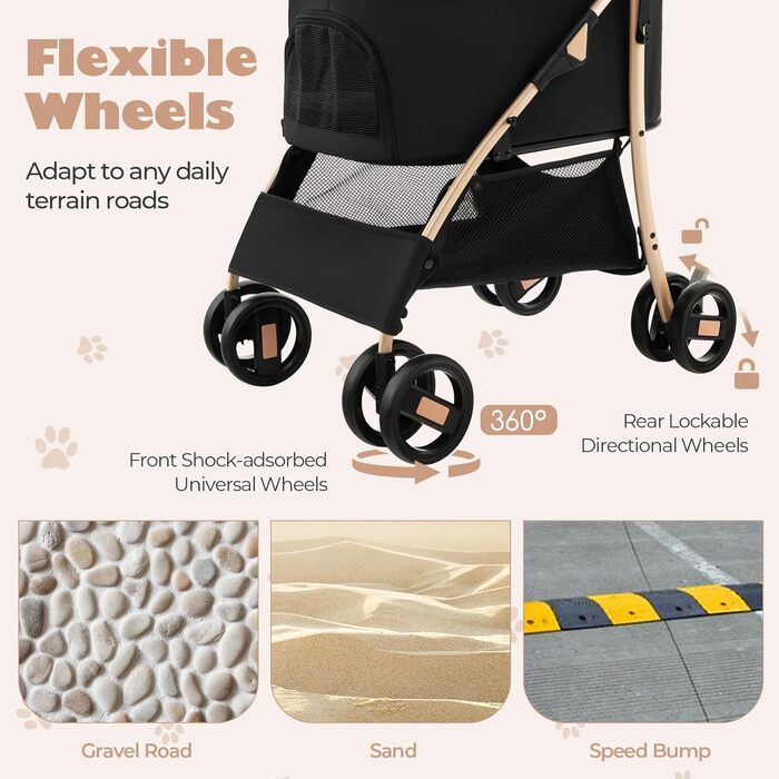 Візок для собак GOPLUS 3 в 1, візок-переноска для собак знімний, регульований дах, сітчастий вхід на блискавці та кошик, візок для домашніх тварин для маленьких/середніх собак та котів (Чорний)
