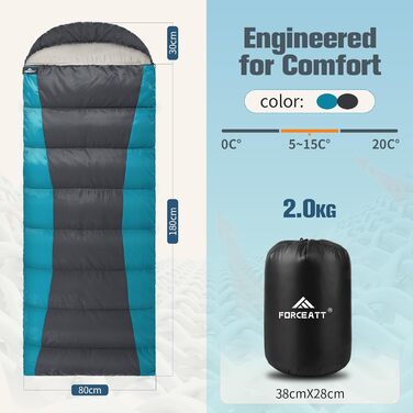 Сплячий мішок Forceatt Winter: для екстремально холодних умов (-5°C до -20°C), 3-4 сезони, легкий, водонепроникний, для дорослих. Підходить для кемпінгу, подорожей та трекінгу. Внутрішня підкладка bPolyester (Королівський синій)