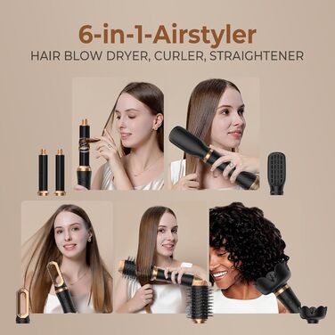 Air Styler 6 в 1: Набір для укладки волосся з фен-щіткою, дифузором та плойкою. Чорний