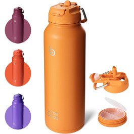 BOTTLE BOTTLE Insulated Water Bottle with Straw, Sport Stainless Steel Water Bottle with Grip Lid, Outdoor Sports Bottle for Pills, 1l (White) (Orange)