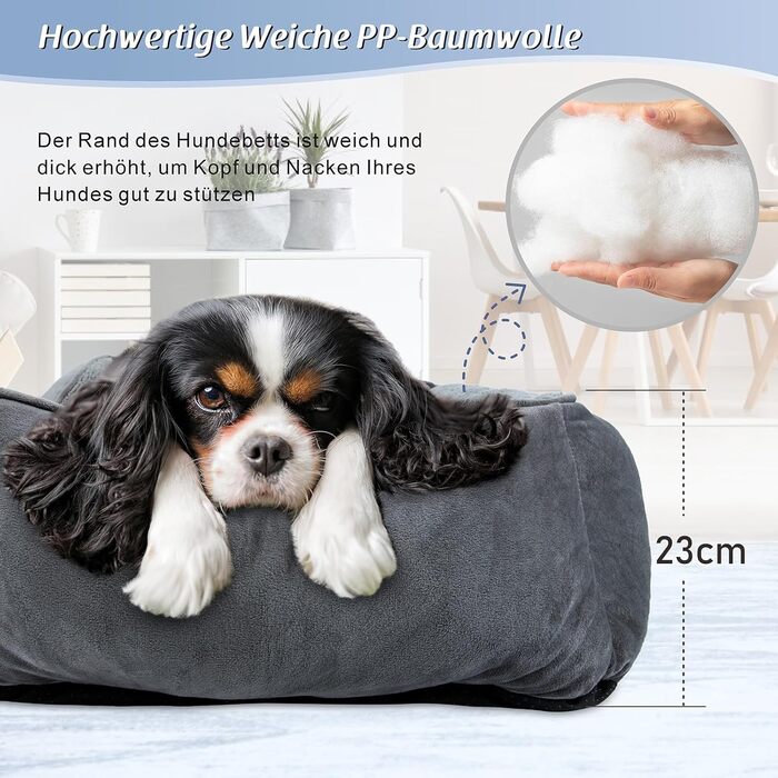 FURTIME Dog Bed for Medium and Large Dogs, Washable Fluffy Dog Basket, Non-Slip Dog Cushion, Anti-Anxiety, 76x61x23cm