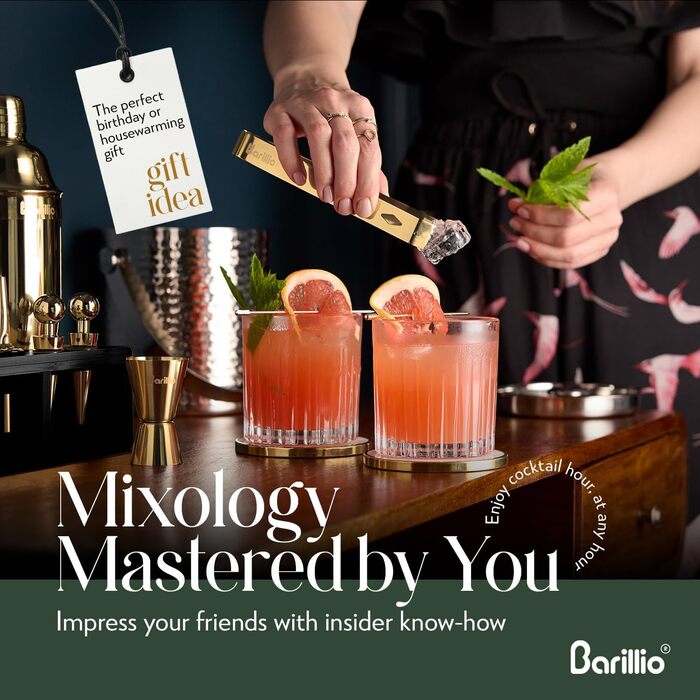 Набір бармена Barillio: шейкер, міксер, мадлер з нержавіючої сталі та бамбуковим підставкою. Ідеальний для приготування коктейлів вдома.