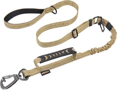 Тактична повідок для собак AUBELL, міцна, світловідбиваюча, без натягу, з амортизатором, для середніх та великих собак, з зручним двошаровим ручним захопленням, автомобільний ремінь безпеки, обертання на 360°, зелений (4-6 футів, коричневий)