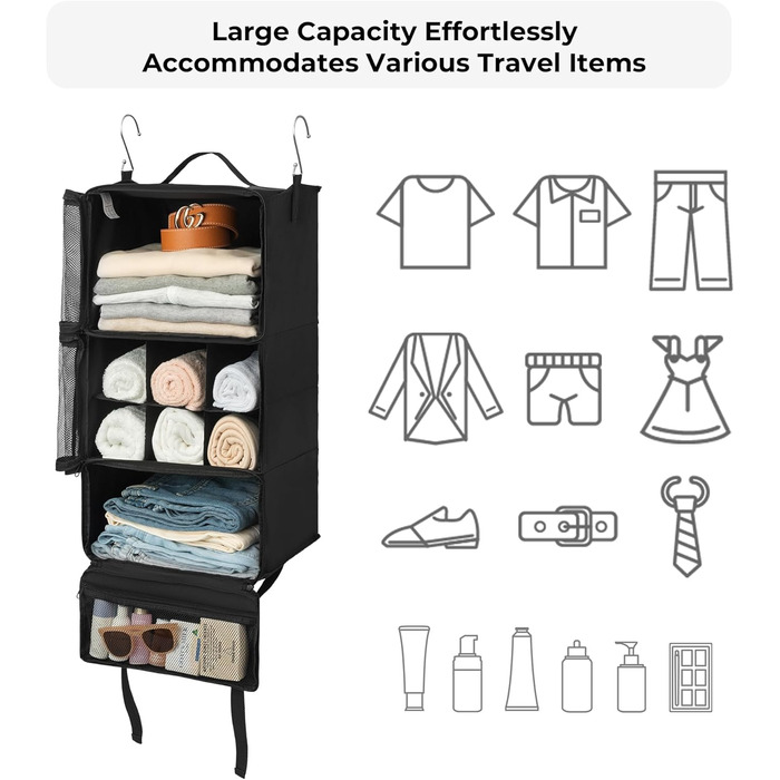 Настінна полиця-органайзер з тканини GRANNY SAYS з 3 відділеннями, для подорожей, чорна (середній)