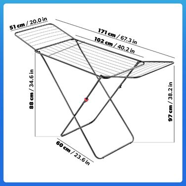 КADAX Сушарка для білизни з 18 метрами сушильної поверхні, розкладний сушильний верстат, для квартири, балкону та саду, з антиковзними ніжками, економія місця, виготовлено в ЄС (Антрацит)