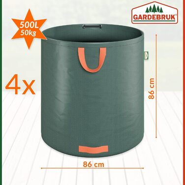 GARDEBRUK Мішок для садового сміття 4x500 л, міцний, водостійкий, навантаження до 50 кг, для листя, трави та садових відходів