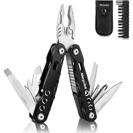 Morpilot Мультитул 25 в 1: багатофункціональний інструмент з нержавіючої сталі, 11 біт для шуруповерта, пліер, відкривачка для пляшок, карабін, з чохлом для кріплення до ременя