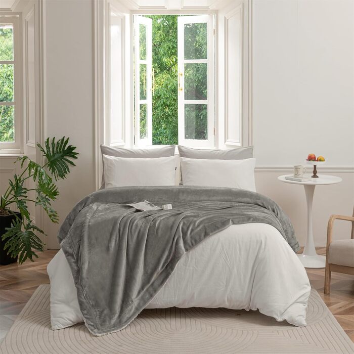 Плед Sherpa для дивана: теплий, м'який, 130x150 см (сірий)