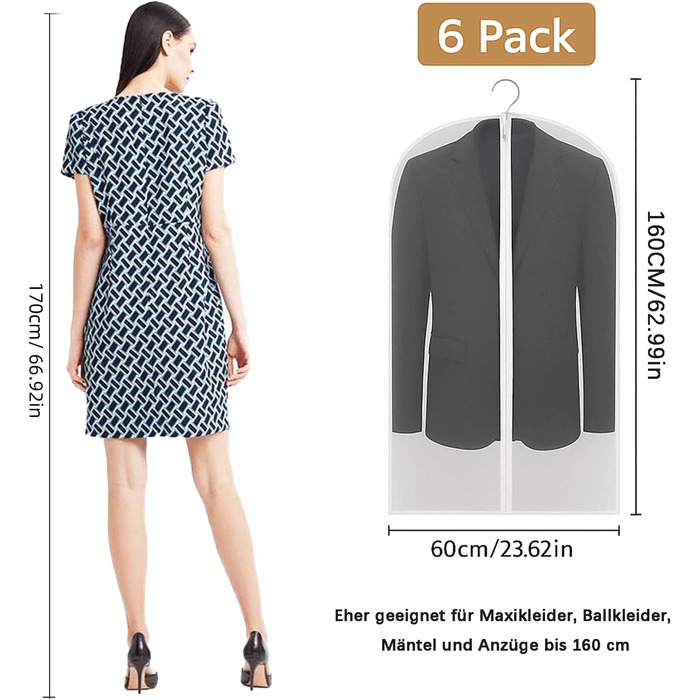 Набір мішок для одягу CNMTCCO, 6 шт., 60x100 см, прозорі, захист від пилу та вологи