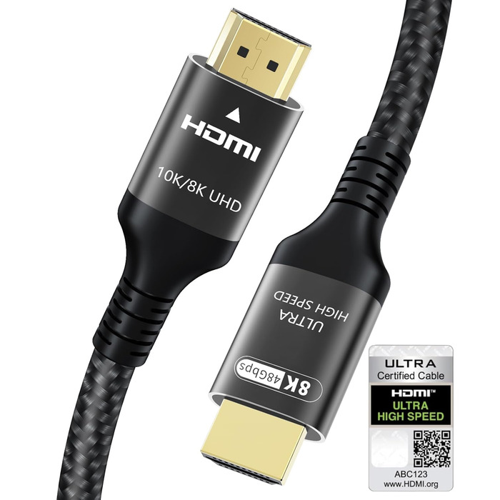 HDMI 2.1 кабель Adauxter 2 метри: 8K, 48Gbps, eARC, HDCP2.3, HDR10+, для PS5, X-Box, PC, TV, монітор
