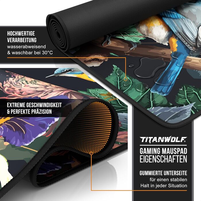 Ігровий килимок для миші CSL XXL Gaming Mousepad 900x400 мм, Alchemy (Modern Floral) — великий килимок на стіл для миші та клавіатури, сумісний з Razer, Logitech, Roccat