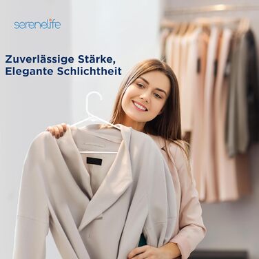 Плечики для одягу SereneLife пластикові, білі, 42 см (20 шт) - антиковзні, для сорочок, штанів та суконь