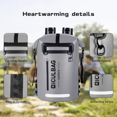 Рюкзак-холодильник Iculbag 35L для дорослих, 48 банок, складний, армійний зелений (сірий), для пляжу, кемпінгу та подорожей
