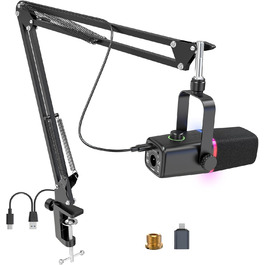 Мікрофон ZealSound XLR/USB для подкастів з RGB підсвічуванням та регулятором гучності | Для студії, стрімінгу, YouTube, геймінгу | Сумісний з PC, Mac, PS4-5, мікшером KD8S