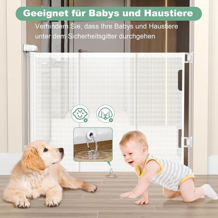 Adjustable Baby Gate with Lock - Expandable Pet & Baby Safety Fence, 150cm Wide, 83cm High, No Drill Installation, Automatic Latch