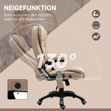 Vinsetto Office Chair with Vibration Massage, Ergonomic Desk Chair with Heating and Recline Function, Adjustable Height Executive Chair with Remote Control, Side Pocket, Linen-Look, Brown | Aosom