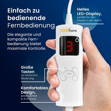 Електрична ковдра Cosi Home Luxus з автоматичним вимкненням - тепла та затишна ковдра з регулюванням температури, 9 режимів нагріву, захист від перегріву, з пульт керування, 180x130 см, сіра