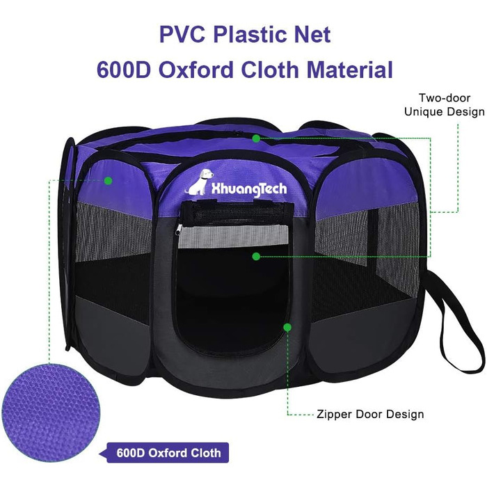 Клітка-манеж для собак та котів XianghuangTechnology, м'який матеріал, портативна, складана, для дому та вулиці, 80 x 58 см (Д x В), фіолетовий