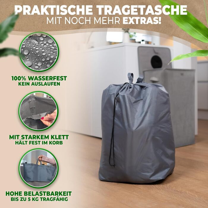 Deposit bottle collection container with lid and carry bag | Deposit container with slot | Ideal bottle organizer for collecting deposits, bottle collector, empty container for kitchen - black (Gray without print)