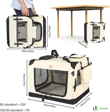 Транспортна переноска для собак та котів VOUNOT, складана, 82x60x60 см XL, сіра