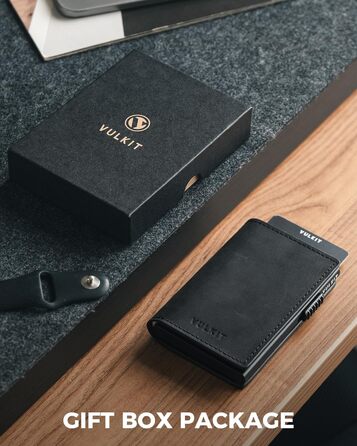 Гаманець картхолдер VULKIT Pop-Up RFID захист шкіра (Crazy Horse чорний) для 11 карт і купюр