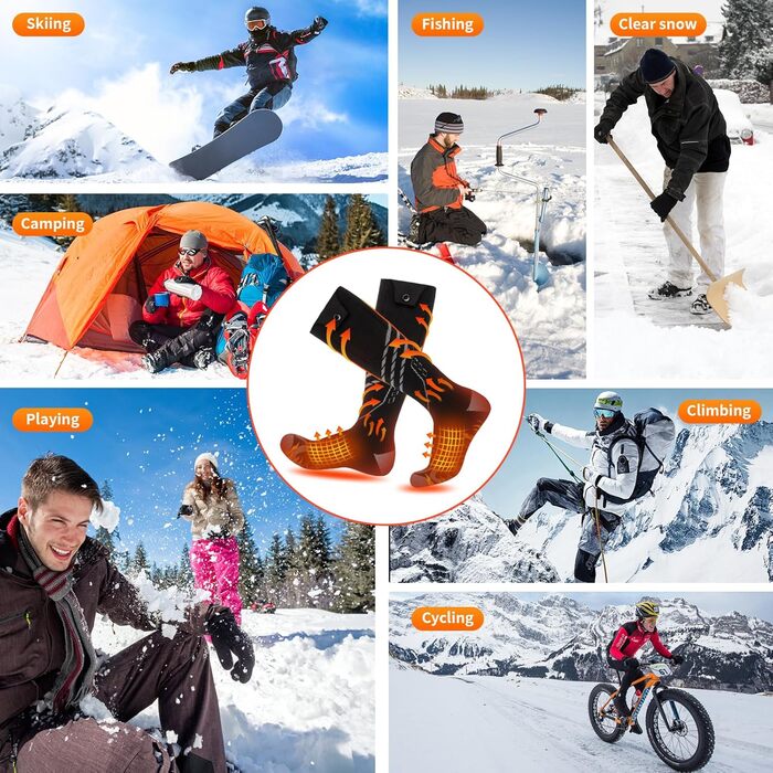 Гріючі шкарпетки для чоловіків та жінок, 5000mAh, 5V, 4 режими температури, для активного відпочинку, чорні