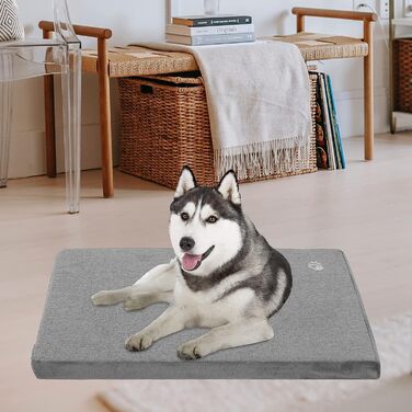 EMPSIGN Dog Bed for Large Dogs, Washable Dog Cushion, Waterproof Dog Bed L 89x56cmx7.6cm, Dog Cushion Suitable for Cages, Dog Mat with Removable and Washable Cover for Large Dogs, Grey