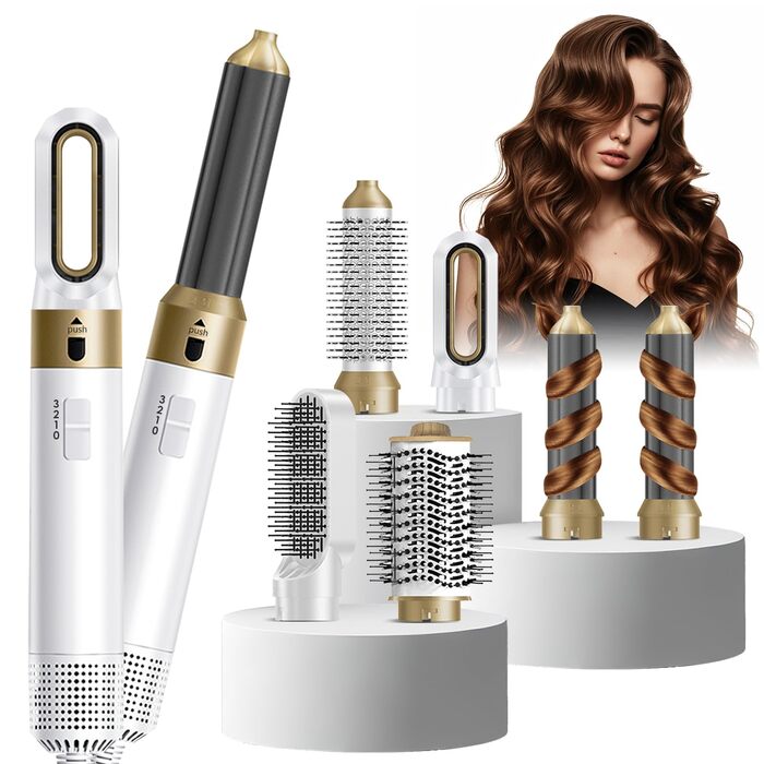 Багатофункціональний стайлер для волосся 6-в-1: фен з іонами, плойка, брашинг, 1000W, керамічне покриття, білий
