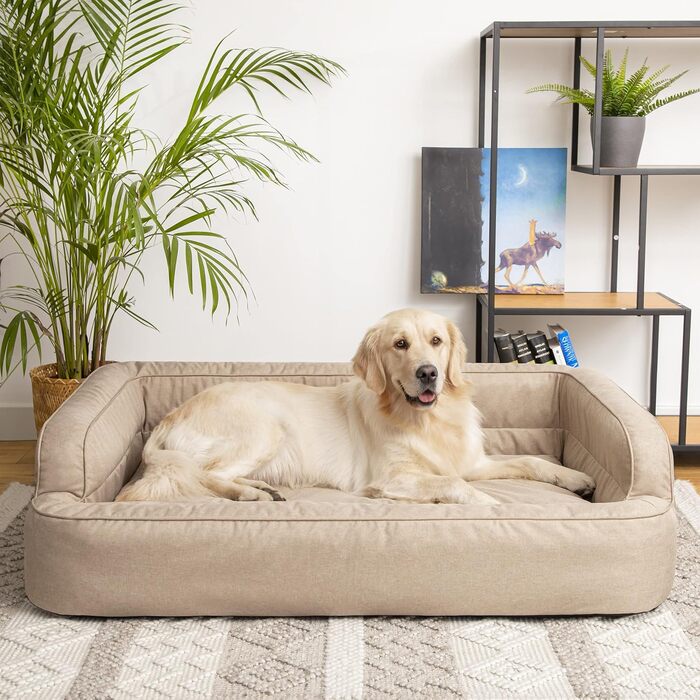 Dog bed, pet furniture, cat bed, removable cover, dog basket, dog cushion, dog lounger, sleeping places, dog sofa, Beige, XL: 96x62 cm