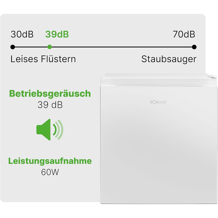 Міні-холодильник Bomann 45L з морозильною камерою: тиха кухонна/офісна/кемпінгова/геймінгова кухонна коробка, двері відкриваються зліва/справа, модель KB 7245, нержавіюча сталь (білий)