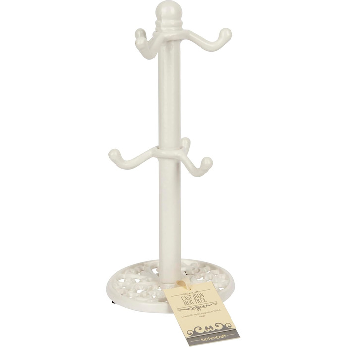 KitchenCraft Traditional Teacup Tree, Cast Iron, White, Holds 6 Cups, 30 cm x 13 cm x 13 cm
