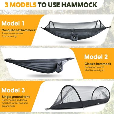 Гамак для кемпінгу NATUREFUN з москітною сіткою | Легкий, 300 кг, дихаючий, швидковисихаючий, нейлон, армійний зелений