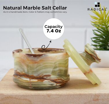 Radical Marble Salt Cellar with Lid, 8.9 cm, Green Onyx, Handcrafted Spice Jar for Kitchen, Ideal Salt Container, Salt and Pepper Holder, and Rock Salt Holder