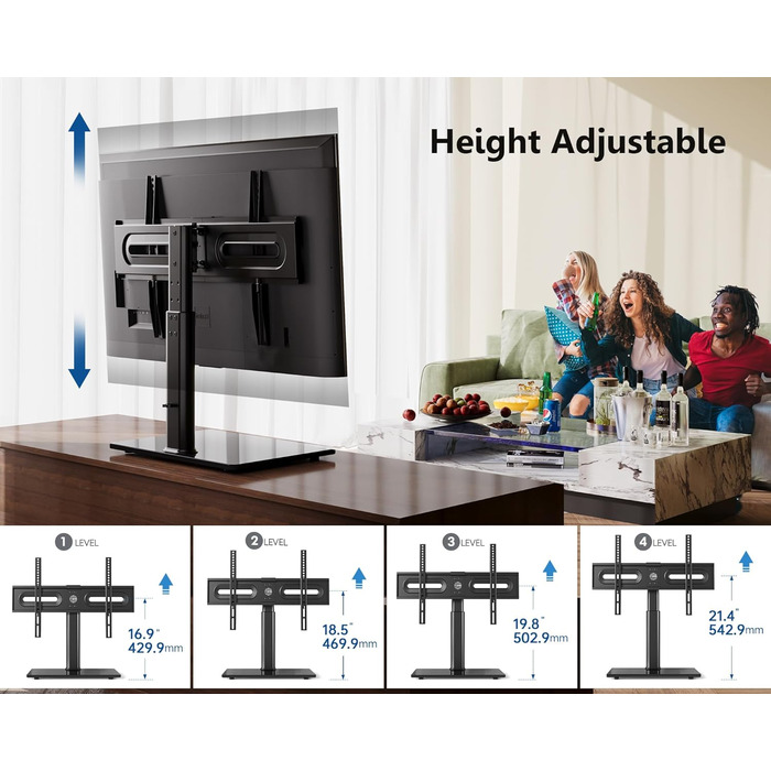 FITUEYES Adjustable TV Stand for 32-65 Inch TVs - Swivel & Height Adjustable - VESA 600x400 - White/Black