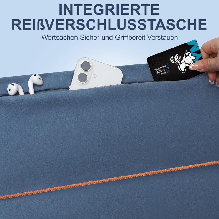 Набір спортивних рушників 2 шт. 120x50 см з кишенею на блискавці, мікрофібра, для тренажерного залу, швидка сушка, для тренувань, кемпінгу, подорожей (темно-синій-жовтий)