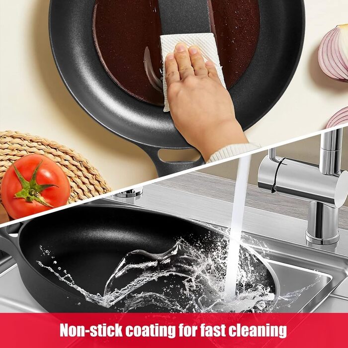 Сковорода індукційна 28 см з антипригарним покриттям, знімний ручка, універсальна сковорода, BPA Free, алюмінієвий лиття, чорна
