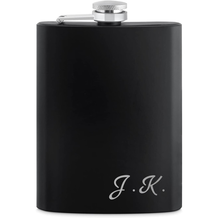 Набір фляга Maverton 200 мл з гравіюванням + 4 стаканчики 20 мл з воронкою - фляга для чоловіків, матовий чорний колір (ініціали)