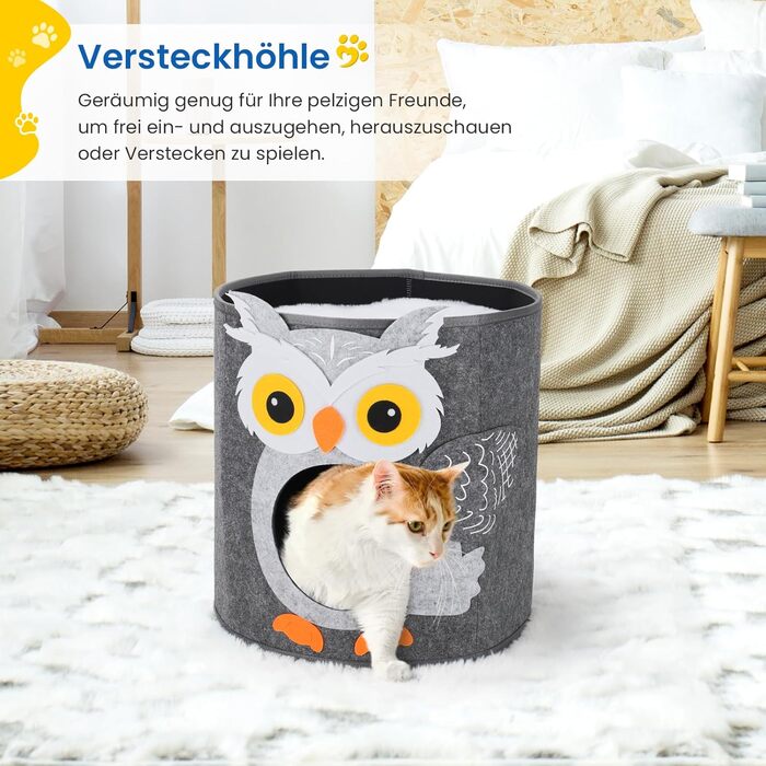 Кігтеточка-будиночок для котів Dripex з 2 поверхів, з фетру, з подушкою, 30x35x35 см (Сова)