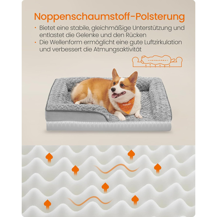 Ортопедичне ліжко для собак Feandrea, середнього розміру, водонепроникне, знімний плюшевий чохол, 91 x 68 x 16 см, Taubengrau PGW252G01 L